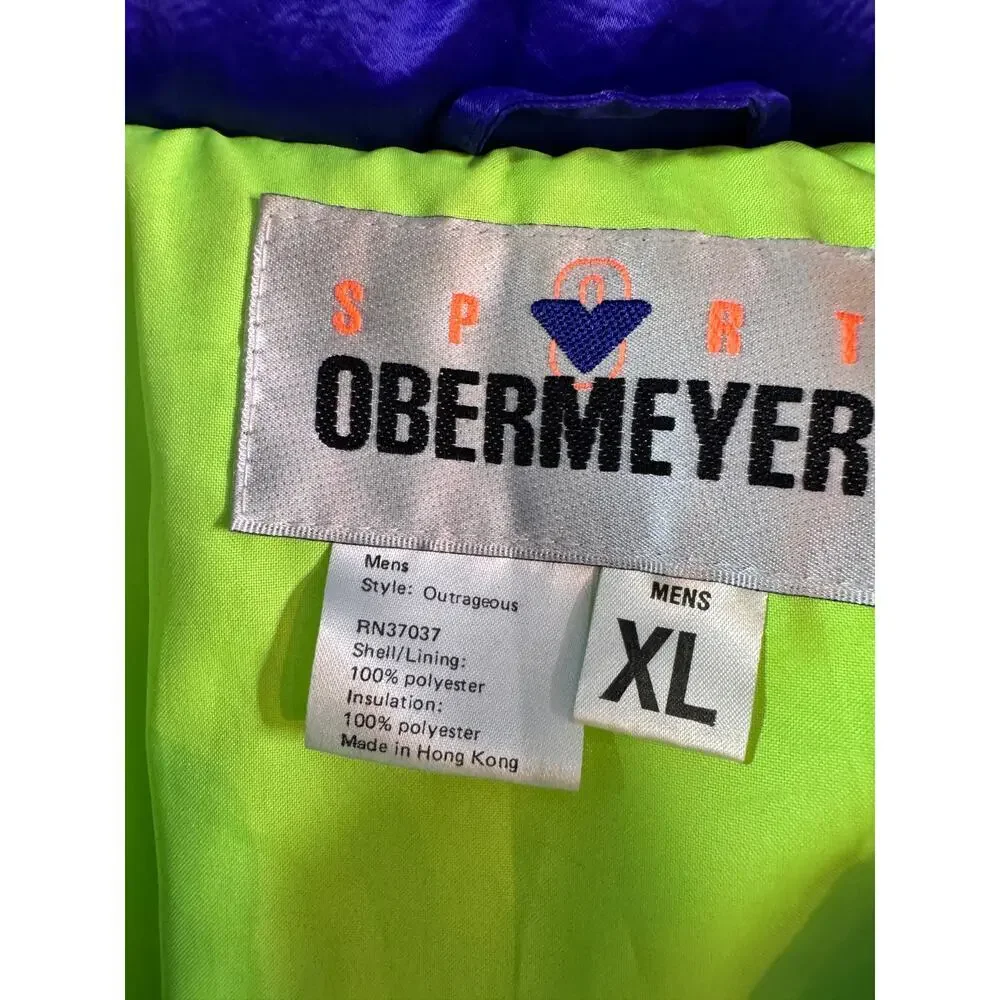 Vintage Obermeyer Ski Jacket Neon Green Purple Mens XL Retro 90s Pullover Coat